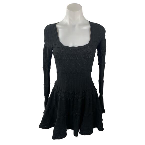 LoveShackFancy Lavender Black Knit Long Sleeve Fit & Flare Mini Dress Size  M - magambanetwork.com